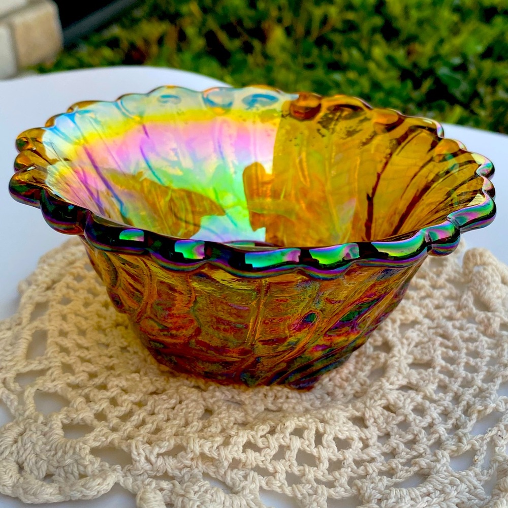 Vintage Indiana Glass Marigold Carnival Glass Candle Holder